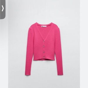 NWT ZARA JEWEL BUTTON KNIT CARDIGAN FUCHSIA 9598/197